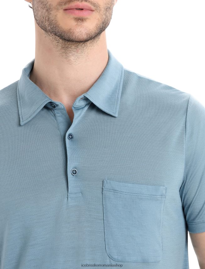 Icebreaker îmbrăcăminte albastru astral bărbați polo cu mânecă scurtă din merino Drayden DL46T11