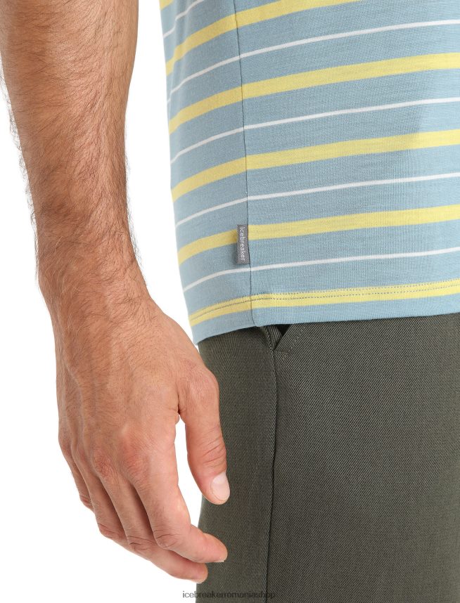 Icebreaker îmbrăcăminte albastru astral/vară bărbați tricou cu dungi cu mânecă scurtă merino wave DL46T19