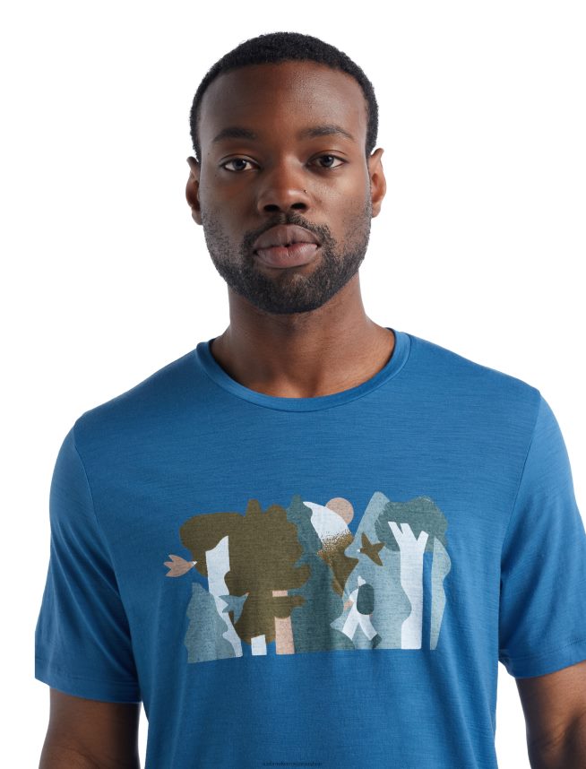 Icebreaker îmbrăcăminte azul bărbați tricou cu mânecă scurtă merino tech lite ii forest wall DL46T478