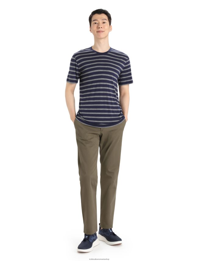 Icebreaker îmbrăcăminte bleumarin la miezul nopții/gritstone heather bărbați tricou cu mânecă scurtă merino drayden dungă DL46T397