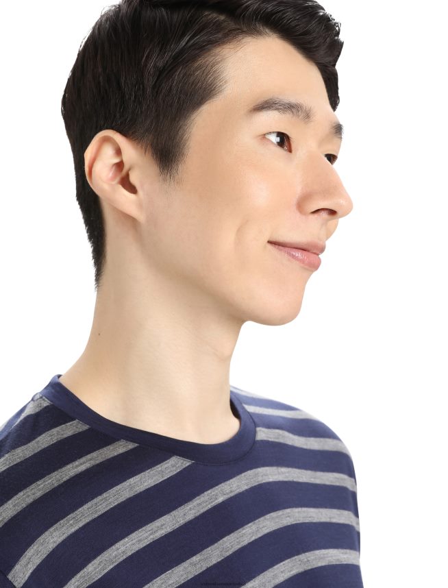 Icebreaker îmbrăcăminte bleumarin la miezul nopții/gritstone heather bărbați tricou cu mânecă scurtă merino drayden dungă DL46T397