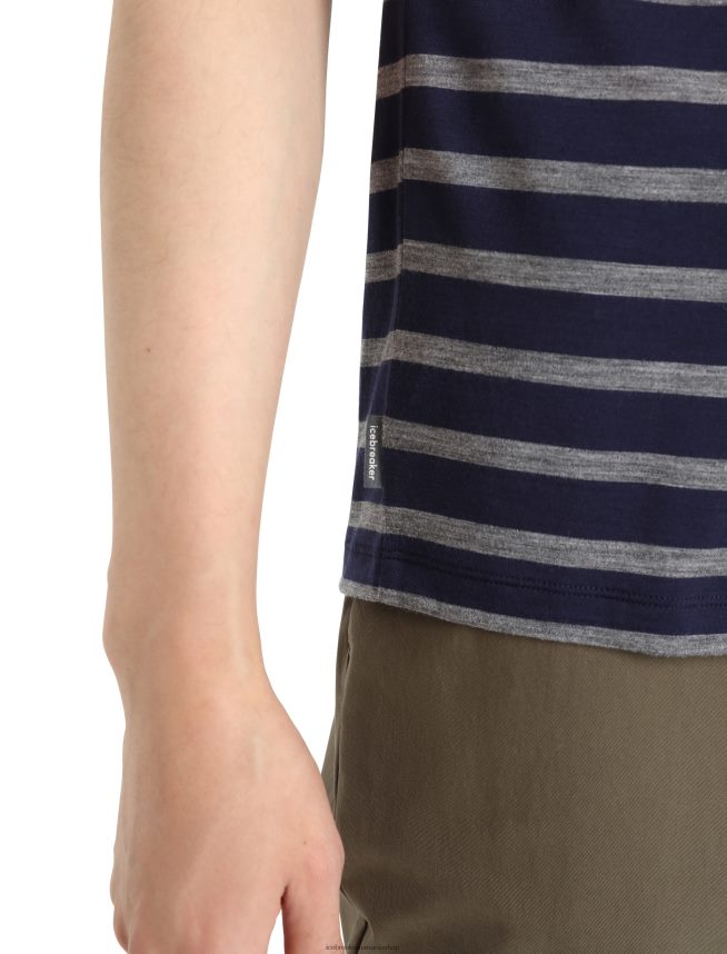 Icebreaker îmbrăcăminte bleumarin la miezul nopții/gritstone heather bărbați tricou cu mânecă scurtă merino drayden dungă DL46T397