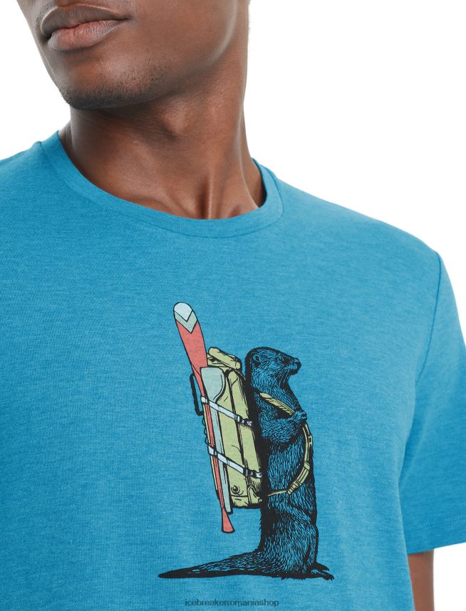 Icebreaker îmbrăcăminte geo albastru bărbați merino central clasic tricou cu maneca scurta otter paddle DL46T61