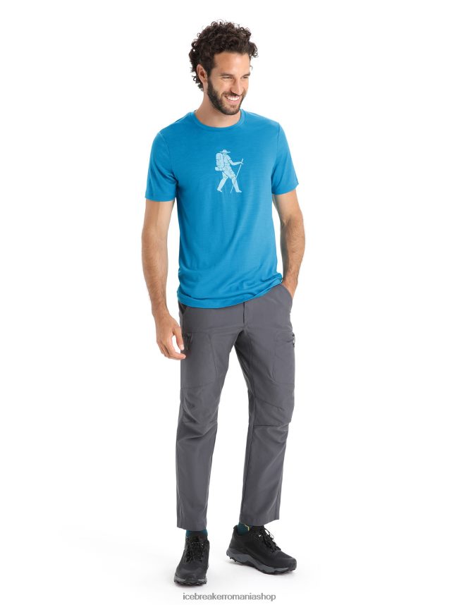Icebreaker îmbrăcăminte geo albastru bărbați tricou cu mânecă scurtă merino tech lite ii pentru drumeții DL46T37