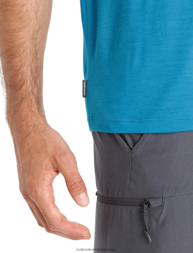 Icebreaker îmbrăcăminte geo albastru bărbați tricou cu mânecă scurtă merino tech lite ii pentru drumeții DL46T37