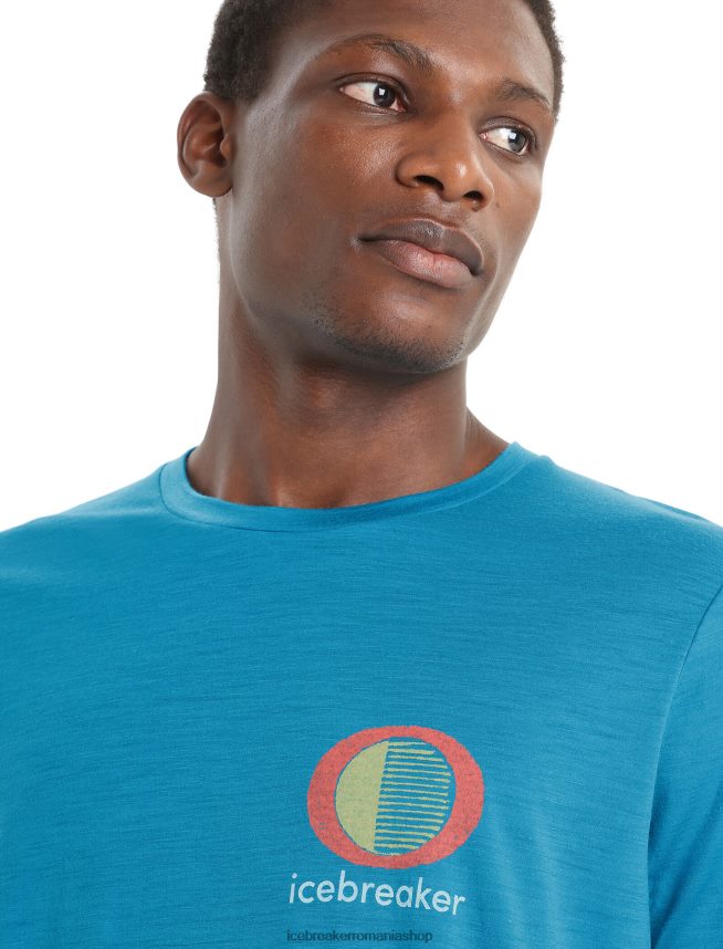 Icebreaker îmbrăcăminte geo albastru bărbați tricou cu mânecă scurtă merino tech lite ii strălucire de primăvară DL46T45