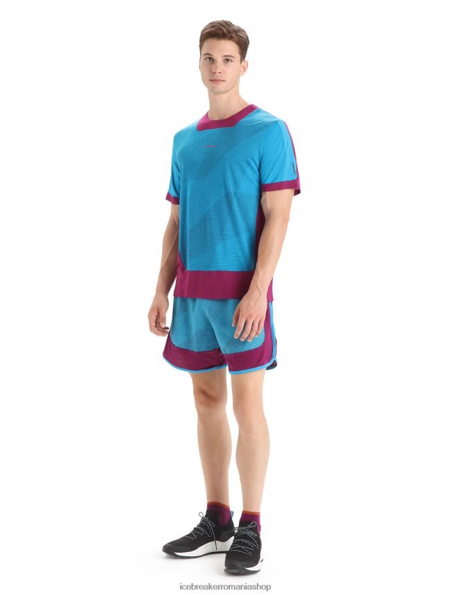 Icebreaker îmbrăcăminte geo blue/go berry bărbați tricou zoneknit merinos cu maneca scurta geodezic DL46T63