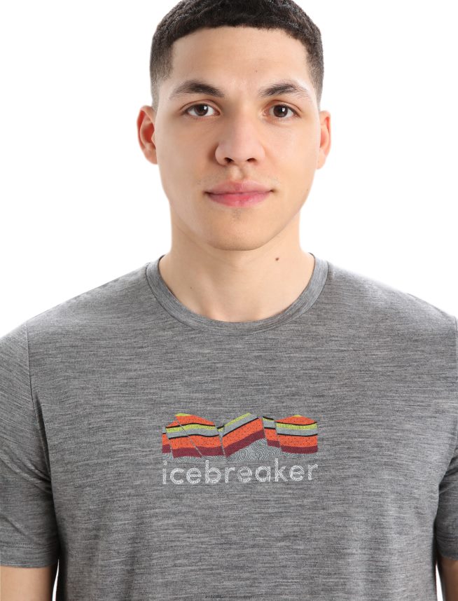 Icebreaker îmbrăcăminte gritstone heather bărbați tricou cu mânecă scurtă merino tech lite ii geologie montană DL46T383