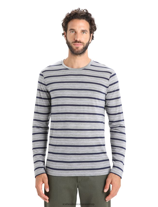 Icebreaker îmbrăcăminte metro heather/midnight navy bărbați tricou cu dungi cu mânecă lungă merino wave DL46T196