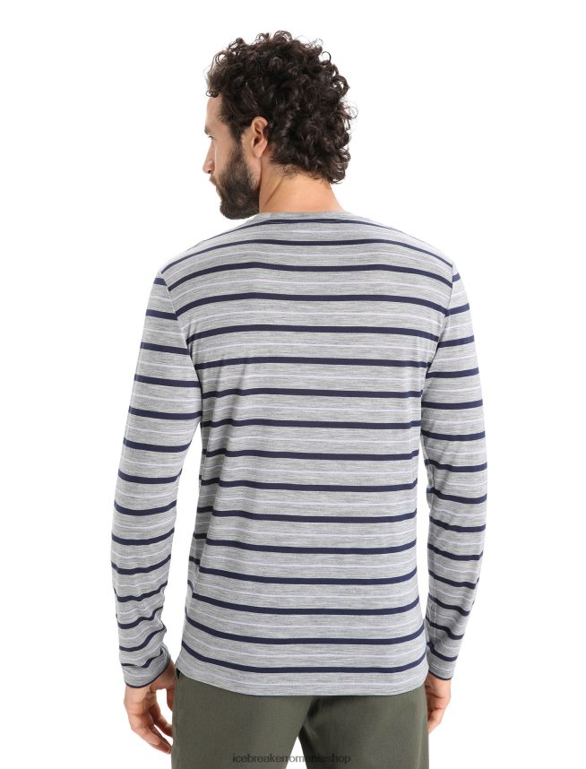 Icebreaker îmbrăcăminte metro heather/midnight navy bărbați tricou cu dungi cu mânecă lungă merino wave DL46T196