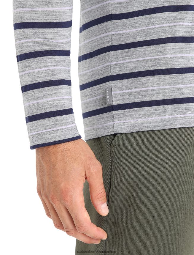 Icebreaker îmbrăcăminte metro heather/midnight navy bărbați tricou cu dungi cu mânecă lungă merino wave DL46T196