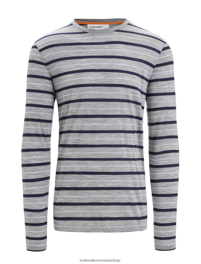 Icebreaker îmbrăcăminte metro heather/midnight navy bărbați tricou cu dungi cu mânecă lungă merino wave DL46T196