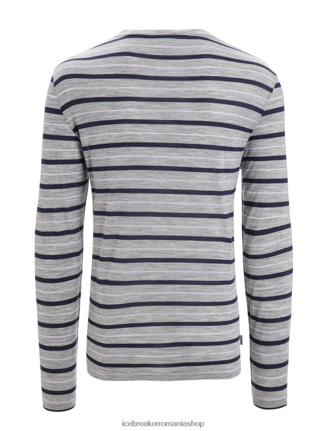 Icebreaker îmbrăcăminte metro heather/midnight navy bărbați tricou cu dungi cu mânecă lungă merino wave DL46T196