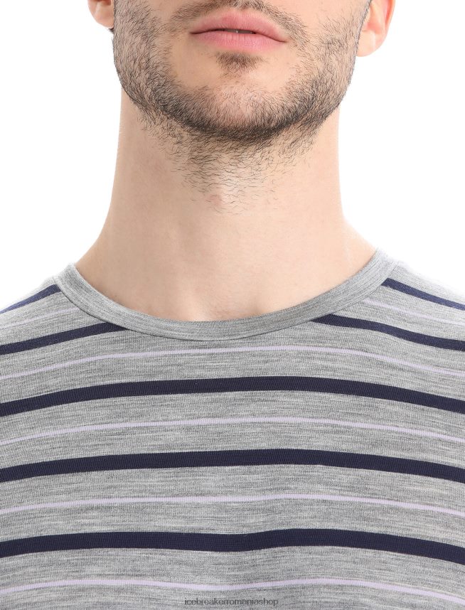 Icebreaker îmbrăcăminte metro heather/midnight navy bărbați tricou cu dungi cu mânecă scurtă merino wave DL46T20