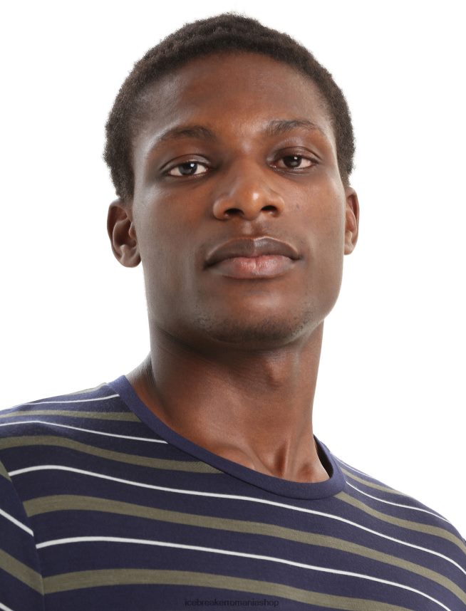 Icebreaker îmbrăcăminte midnight navy/loden bărbați tricou cu dungi cu mânecă lungă merino wave DL46T197