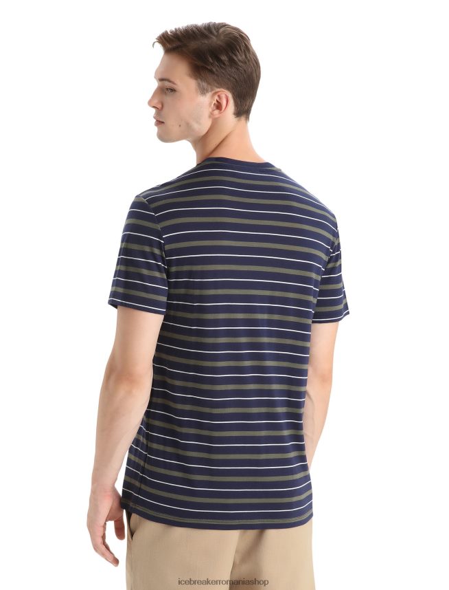 Icebreaker îmbrăcăminte midnight navy/loden bărbați tricou cu dungi cu mânecă scurtă merino wave DL46T21