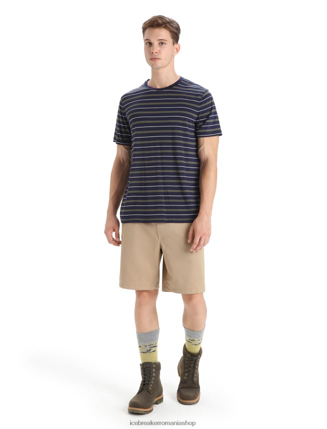 Icebreaker îmbrăcăminte midnight navy/loden bărbați tricou cu dungi cu mânecă scurtă merino wave DL46T21