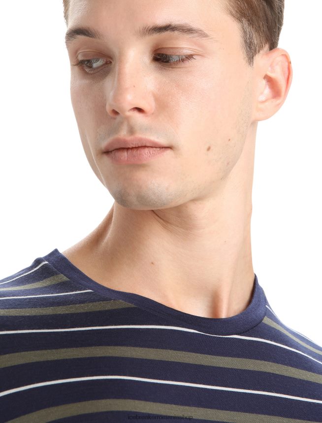 Icebreaker îmbrăcăminte midnight navy/loden bărbați tricou cu dungi cu mânecă scurtă merino wave DL46T21