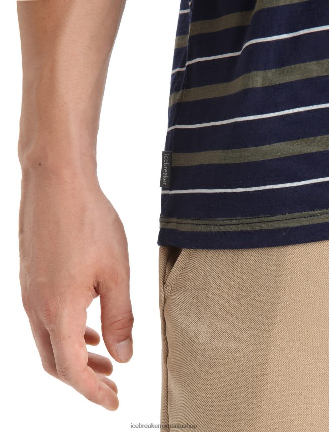 Icebreaker îmbrăcăminte midnight navy/loden bărbați tricou cu dungi cu mânecă scurtă merino wave DL46T21