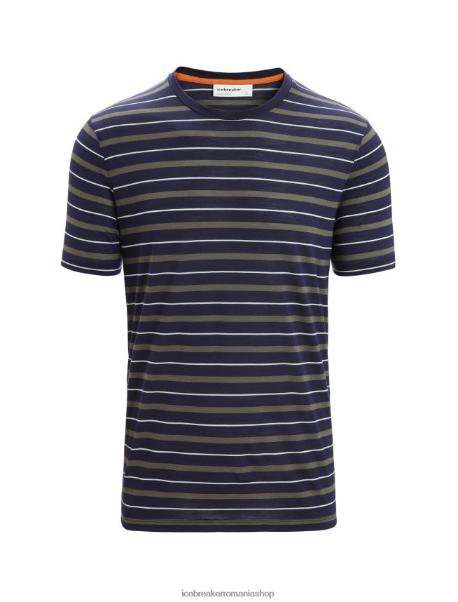 Icebreaker îmbrăcăminte midnight navy/loden bărbați tricou cu dungi cu mânecă scurtă merino wave DL46T21