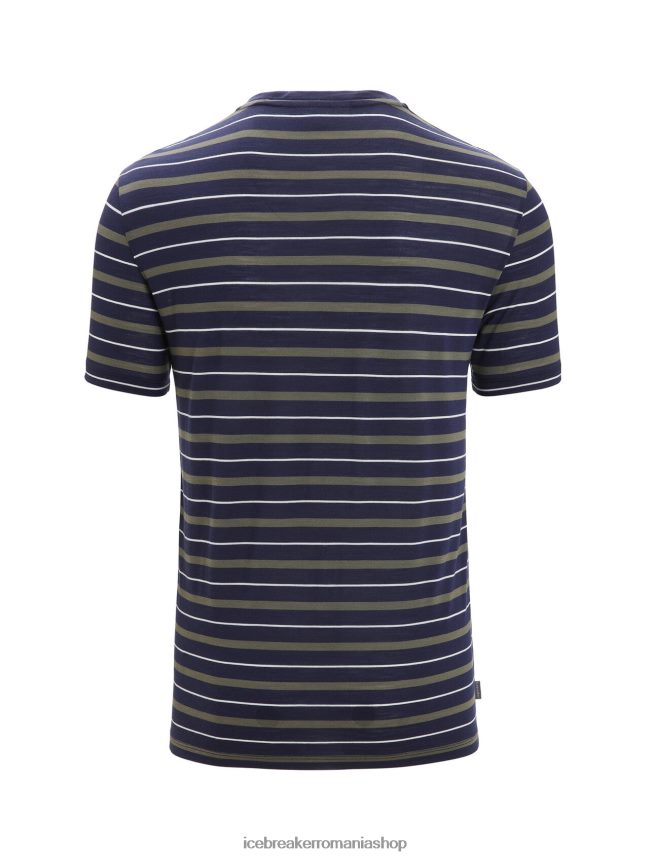 Icebreaker îmbrăcăminte midnight navy/loden bărbați tricou cu dungi cu mânecă scurtă merino wave DL46T21