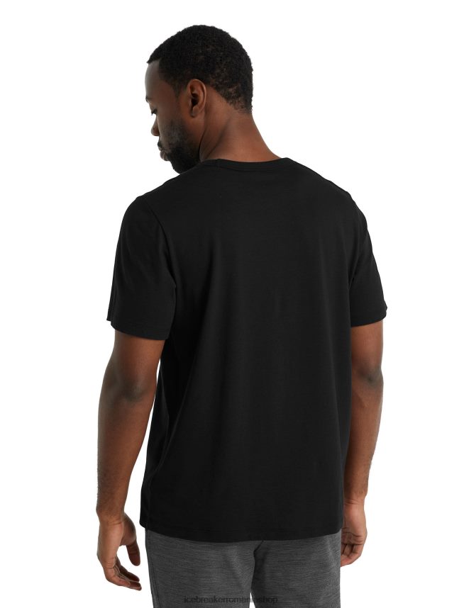 Icebreaker îmbrăcăminte negru bărbați tricou central merinos cu maneca scurta DL46T492