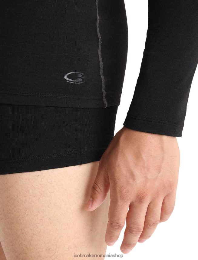 Icebreaker îmbrăcăminte negru bărbați tricou crewe cu mânecă lungă din merino anatomica DL46T1