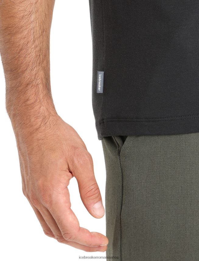 Icebreaker îmbrăcăminte negru bărbați tricou cu mânecă scurtă din bumbac tencel logo natural DL46T88