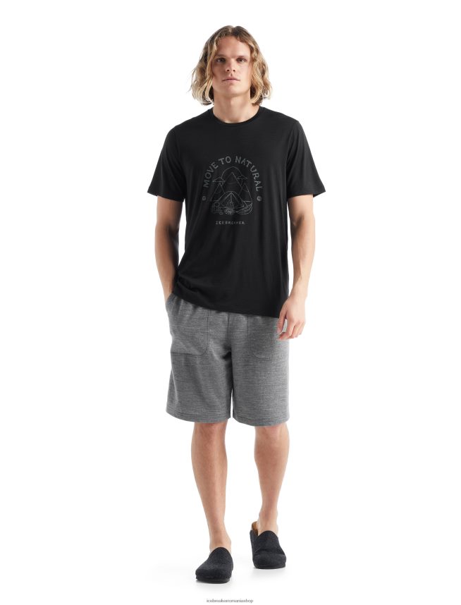 Icebreaker îmbrăcăminte negru bărbați tricou cu mânecă scurtă merino tech lite ii cu baldachin camper DL46T487