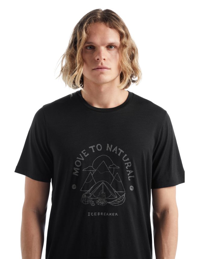 Icebreaker îmbrăcăminte negru bărbați tricou cu mânecă scurtă merino tech lite ii cu baldachin camper DL46T487