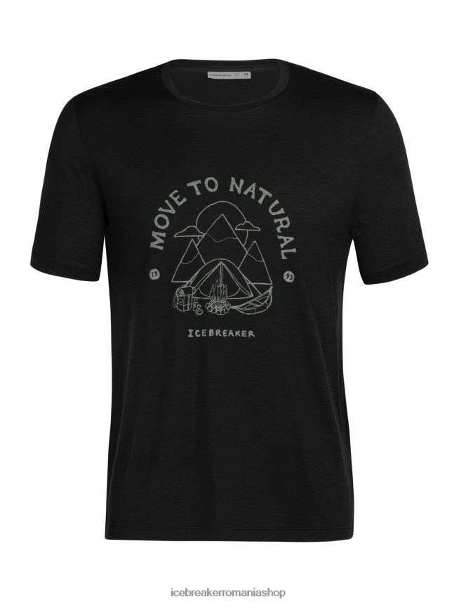Icebreaker îmbrăcăminte negru bărbați tricou cu mânecă scurtă merino tech lite ii cu baldachin camper DL46T487