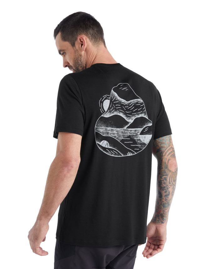 Icebreaker îmbrăcăminte negru bărbați tricou cu mânecă scurtă merino tech lite ii sunrise ridge DL46T482