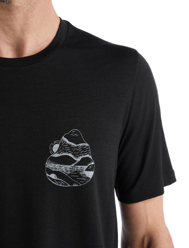 Icebreaker îmbrăcăminte negru bărbați tricou cu mânecă scurtă merino tech lite ii sunrise ridge DL46T482