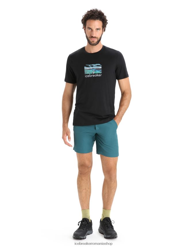 Icebreaker îmbrăcăminte negru bărbați tricou cu mânecă scurtă merino tech lite ii trailhead DL46T14