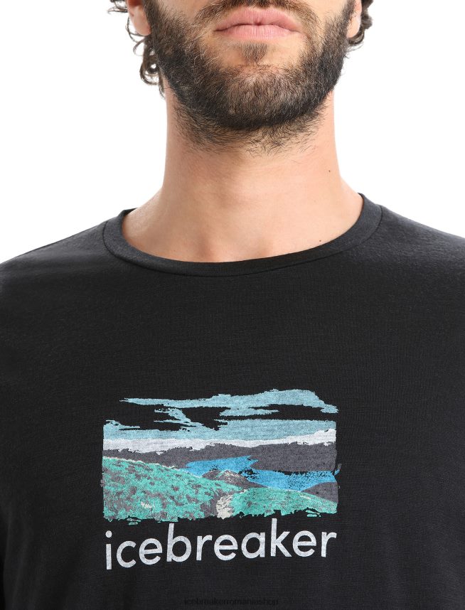 Icebreaker îmbrăcăminte negru bărbați tricou cu mânecă scurtă merino tech lite ii trailhead DL46T14