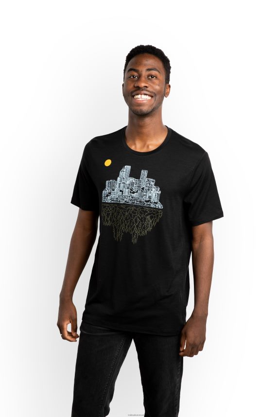 Icebreaker îmbrăcăminte negru bărbați tricou cu mânecă scurtă merino tech lite ii tricou local portland DL46T486
