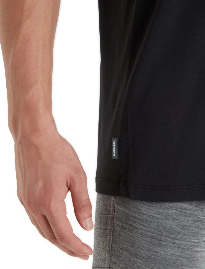 Icebreaker îmbrăcăminte negru bărbați tricou din bumbac tencel cu maneca scurta DL46T76