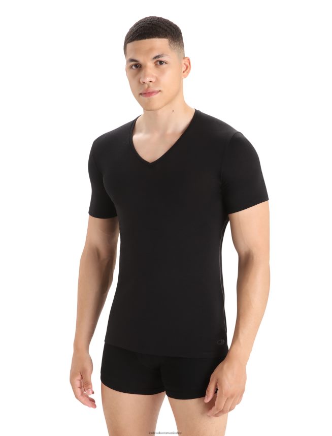 Icebreaker îmbrăcăminte negru bărbați tricou merino anatomica cu maneca scurta cu decolteu in V DL46T123