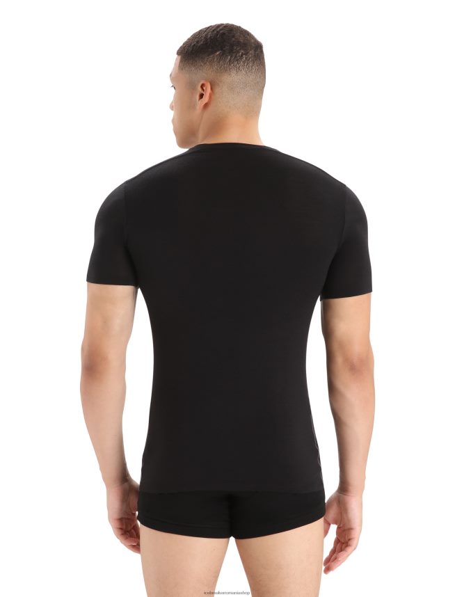 Icebreaker îmbrăcăminte negru bărbați tricou merino anatomica cu maneca scurta cu decolteu in V DL46T123
