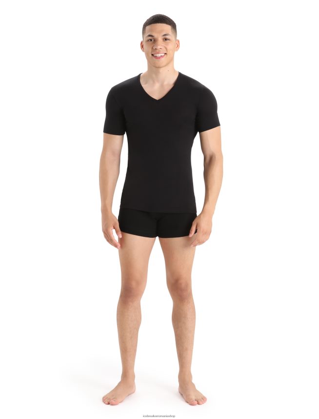 Icebreaker îmbrăcăminte negru bărbați tricou merino anatomica cu maneca scurta cu decolteu in V DL46T123