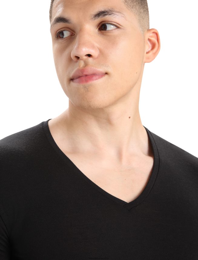 Icebreaker îmbrăcăminte negru bărbați tricou merino anatomica cu maneca scurta cu decolteu in V DL46T123