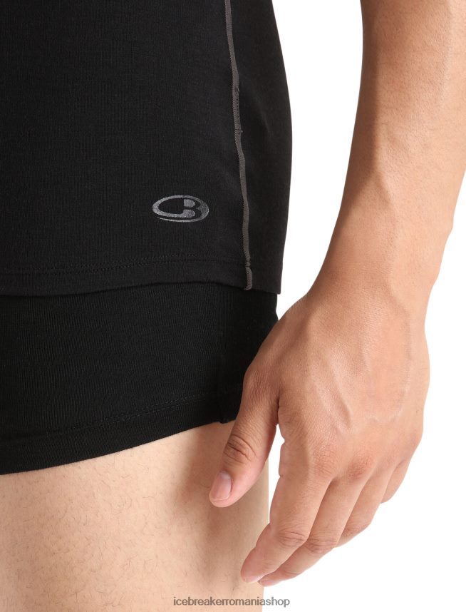 Icebreaker îmbrăcăminte negru bărbați tricou merino anatomica cu maneca scurta cu decolteu in V DL46T123