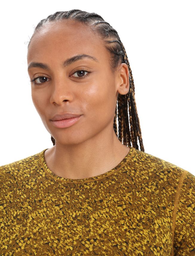 Icebreaker îmbrăcăminte aur tăcut/cuișoare femei merino 200 oasis mânecă lungă echipaj termic top lichen DL46T836