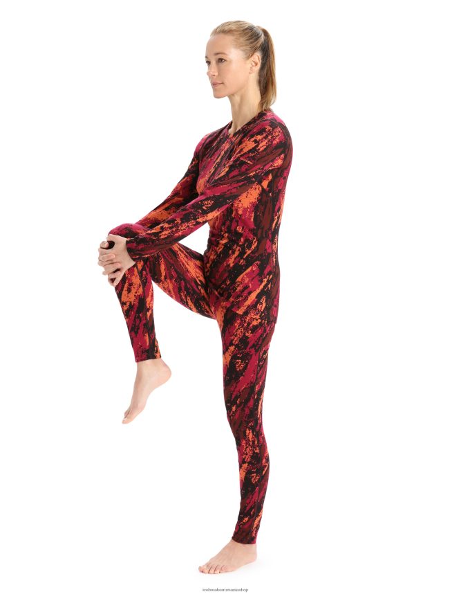 Icebreaker îmbrăcăminte cireș/bliț femei merino 250 vertex cu mânecă lungă echipaj termic top sedimentar DL46T829