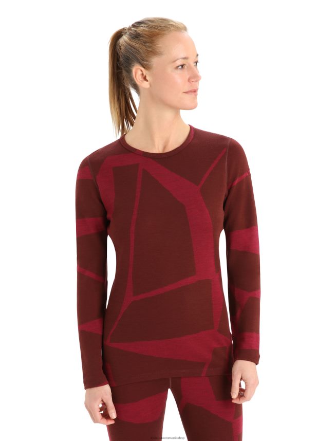 Icebreaker îmbrăcăminte espresso/cireșe femei merino 250 vertex cu mânecă lungă echipaj termic top peisaje fracturate DL46T906