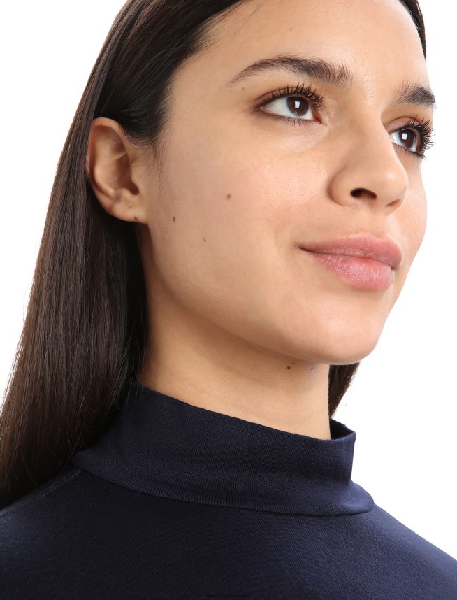 Icebreaker îmbrăcăminte marina de la miezul nopții femei Top termic cu mânecă lungă merino 260 tech cu gât țesut DL46T585