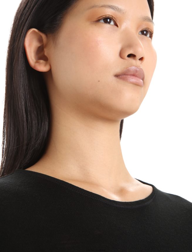 Icebreaker îmbrăcăminte negru femei Merino 175 de zi cu zi cu mânecă scurtă echipaj de top termic DL46T573