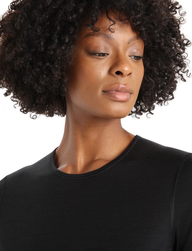 Icebreaker îmbrăcăminte negru femei Merino 200 Oasis cu mânecă lungă, top termic pentru echipaj DL46T557