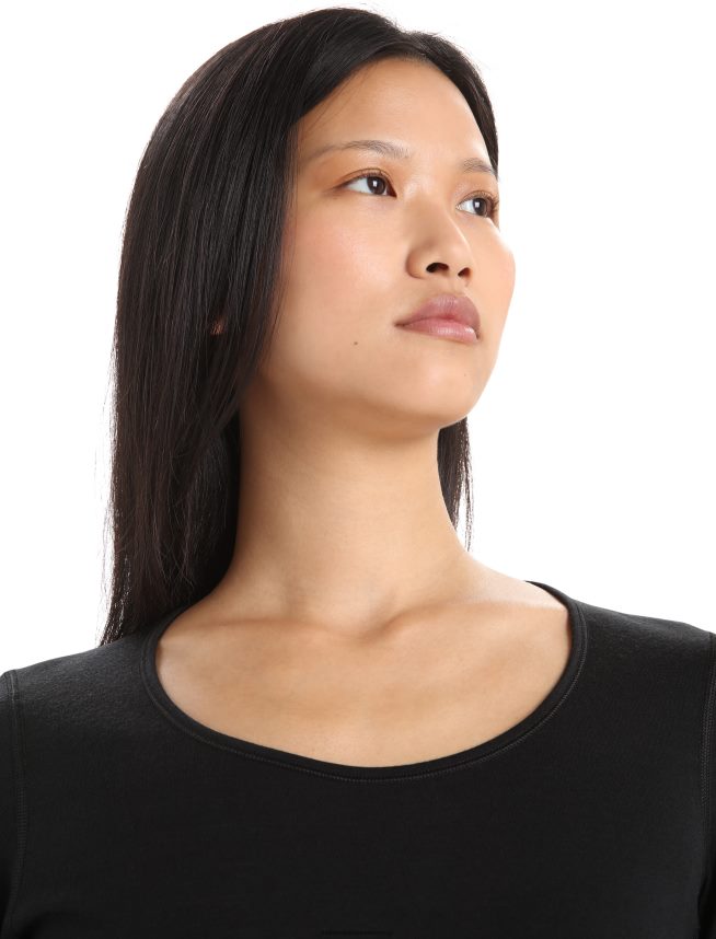 Icebreaker îmbrăcăminte negru femei top termic cu mânecă lungă merino 200 oasis cu decolteu deschis DL46T852