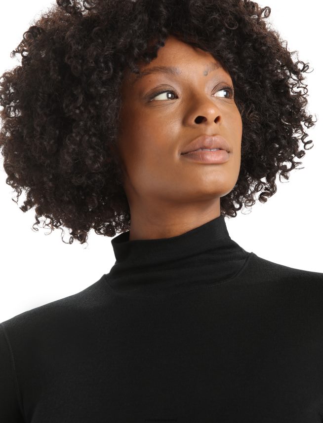 Icebreaker îmbrăcăminte negru femei Body Merino Queens cu mânecă lungă și cu gât înalt DL46T543